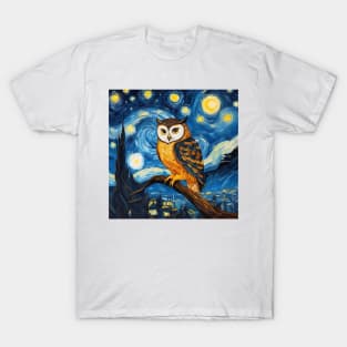 Night owl painting starry night Van Gogh  style T-Shirt